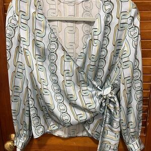 Zara Chain Print Wrap Blouse - White and Gold